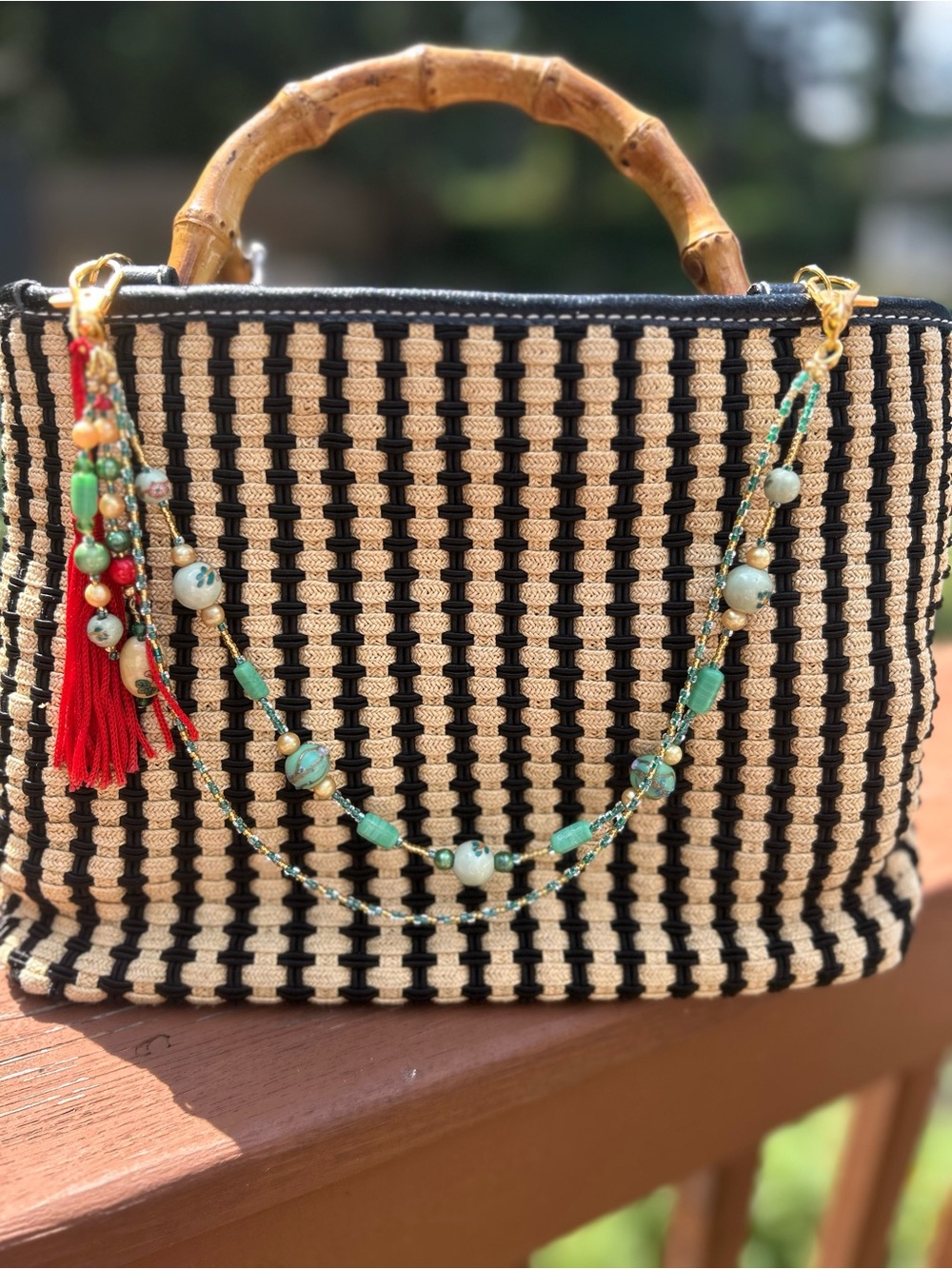 Handmade Yellow and Green Beaded Bag Chain